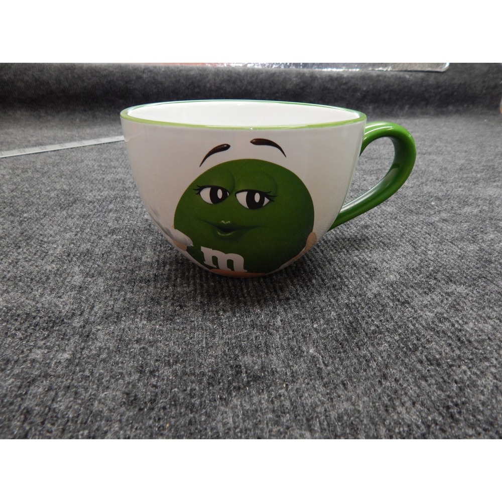 M&M's World Green M&M Character Ceramic Coffee Mug White Green 2018 Bistro Cup